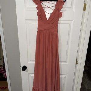 Lulu's Terracotta Ruffled Maxi Dress